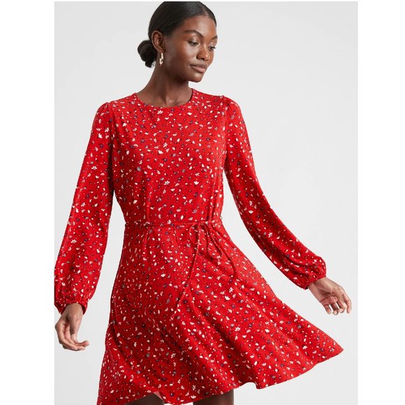 Banana Republic Dresses & Skirts - Banana Republic Red Belted Knit Fit-and-Flare Dress